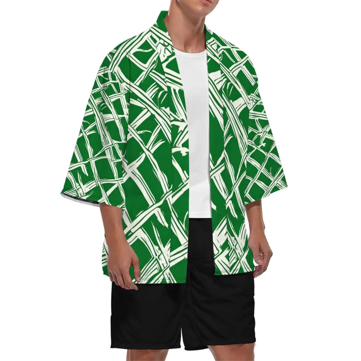 Kimono Cardigan Green Flow Path of Threads