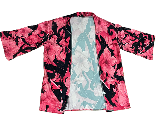 Pink Flowers Kimono Cardigan